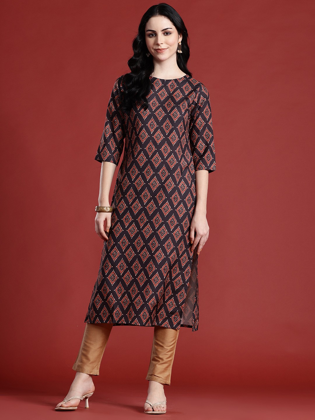 

Anouk Women Geometric Printed Kurta, Black