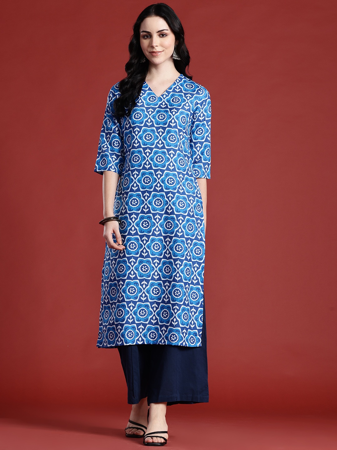 

Anouk Women Floral Printed Kurta, Blue