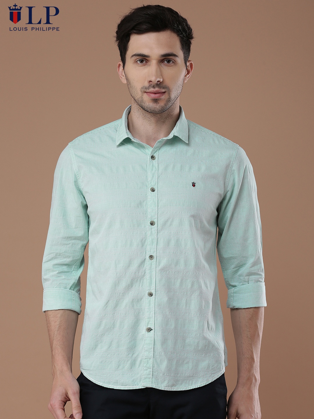 

Louis Philippe Sport Men Green & White Slim Fit Striped Casual Shirt