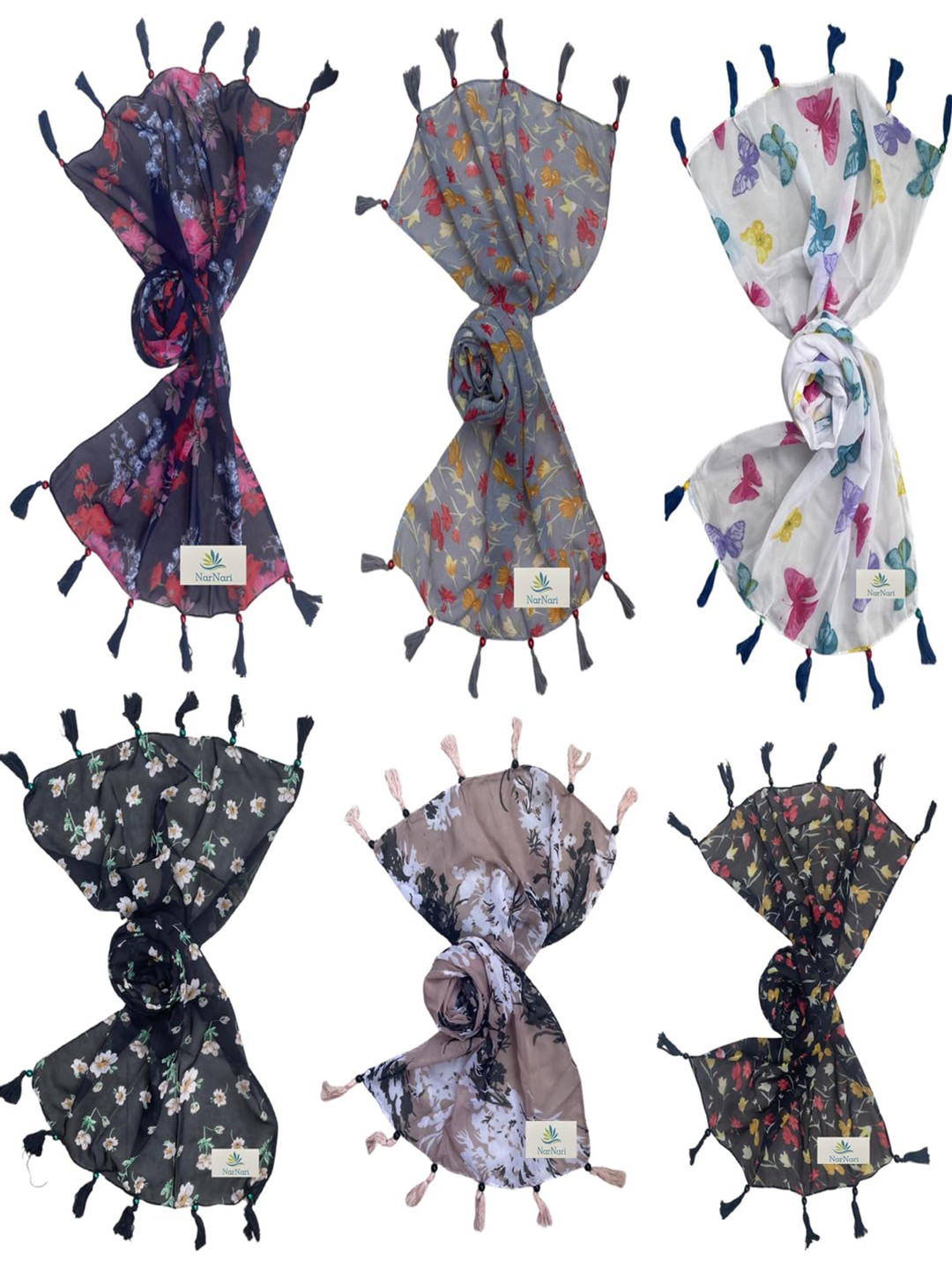 

NarNari Women Printed Scarf, Navy blue