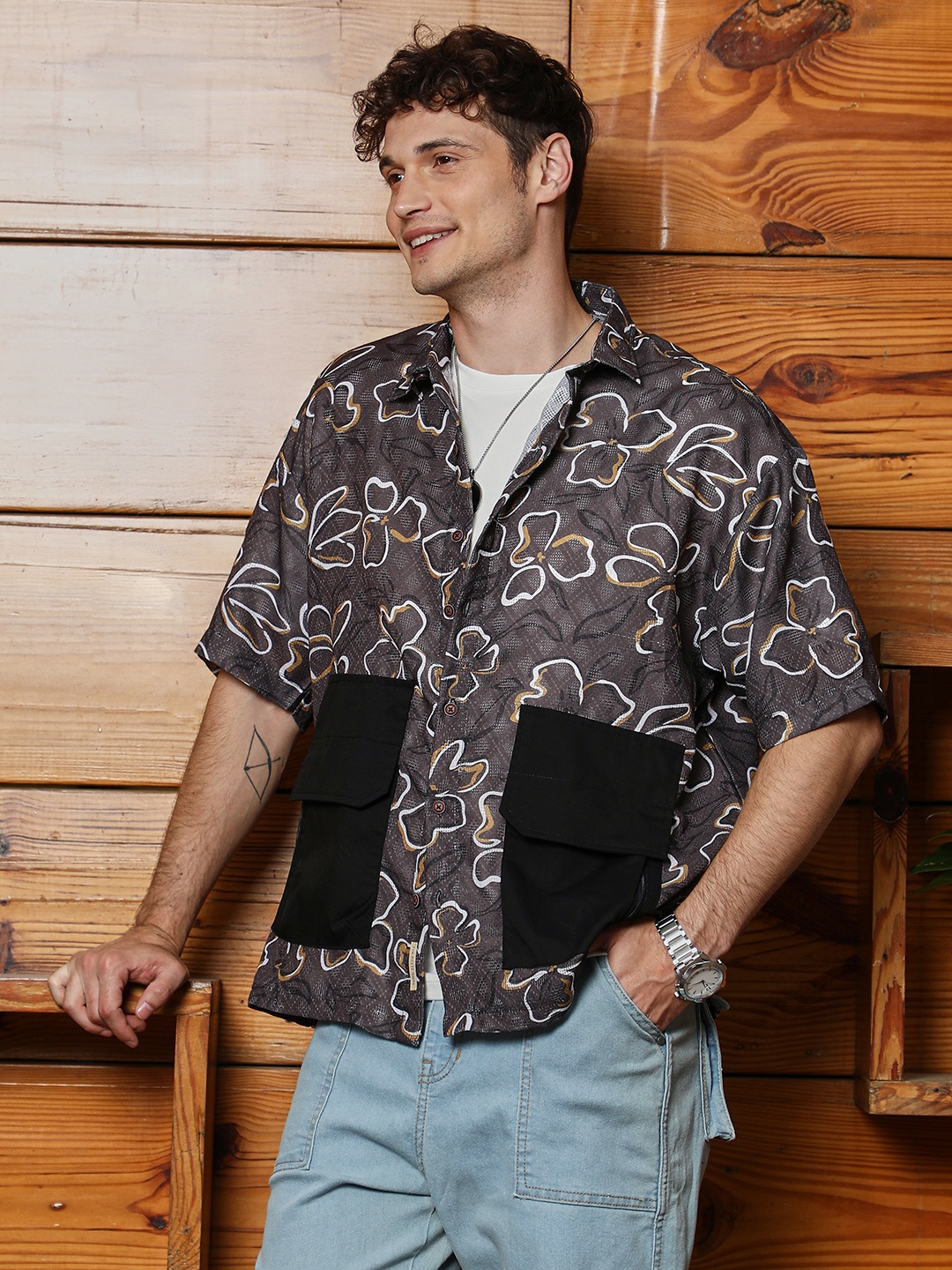 

Campus Sutra Men Comfort Opaque Printed Casual Shirt, Brown
