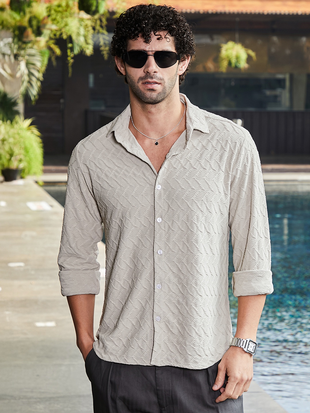 

Campus Sutra Men Comfort Horizontal Stripes Opaque Casual Shirt, Beige