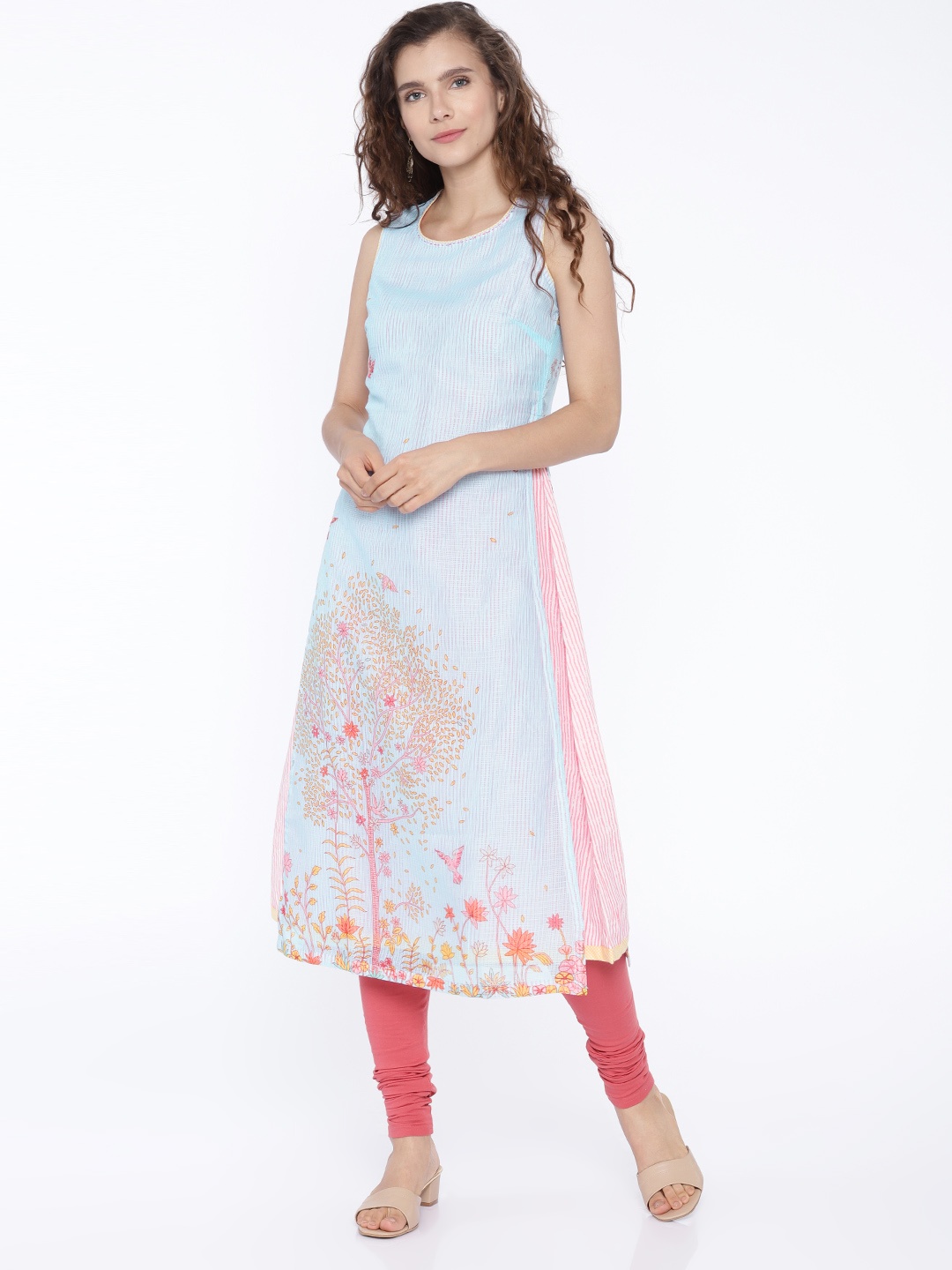 

Biba Women Blue Printed A-Line Layered Kurta, Navy blue