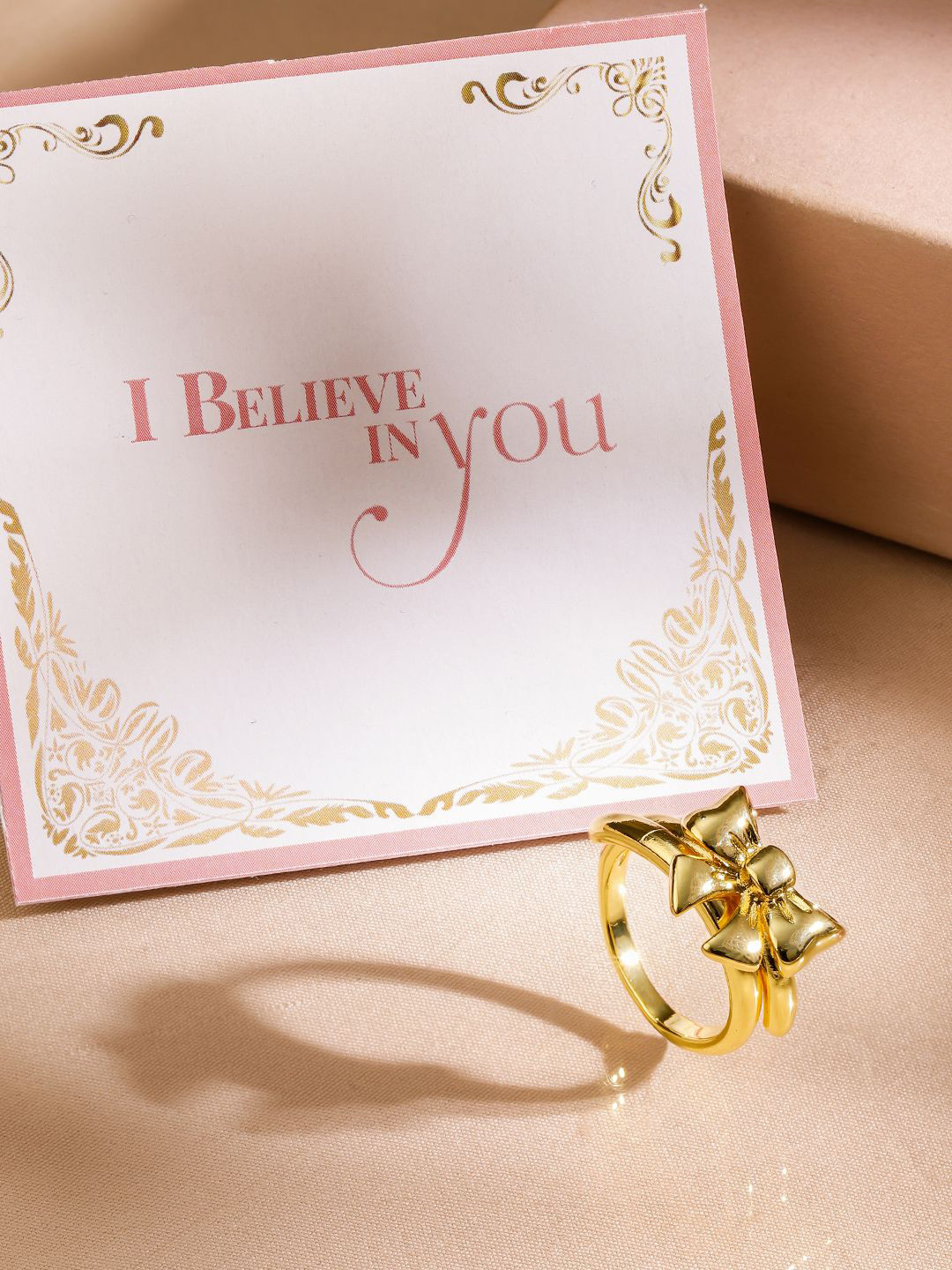 

Rubans Valentine's 18K Gold Plated Adjustable Bow Design Finger Ring