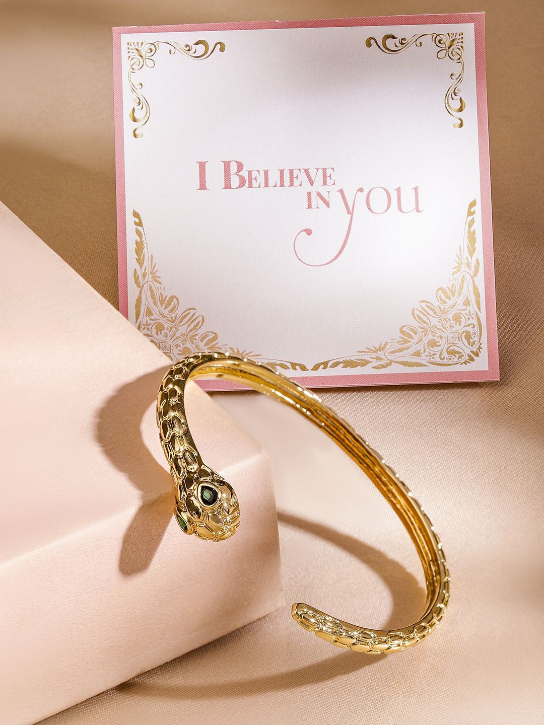 

Rubans Valentine's 22K Gold-Plated Emerald Studded Snake Design Openable Bracelet