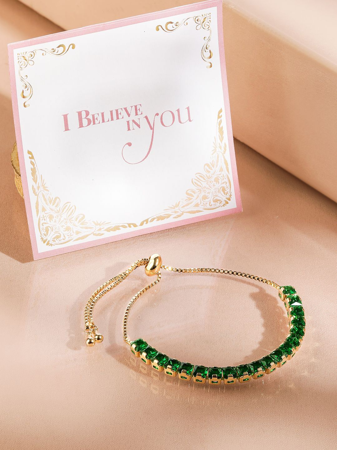 

Rubans Valentine's 22K Gold Plated Emerald AD & Cubic Zirconia Studded Bracelet
