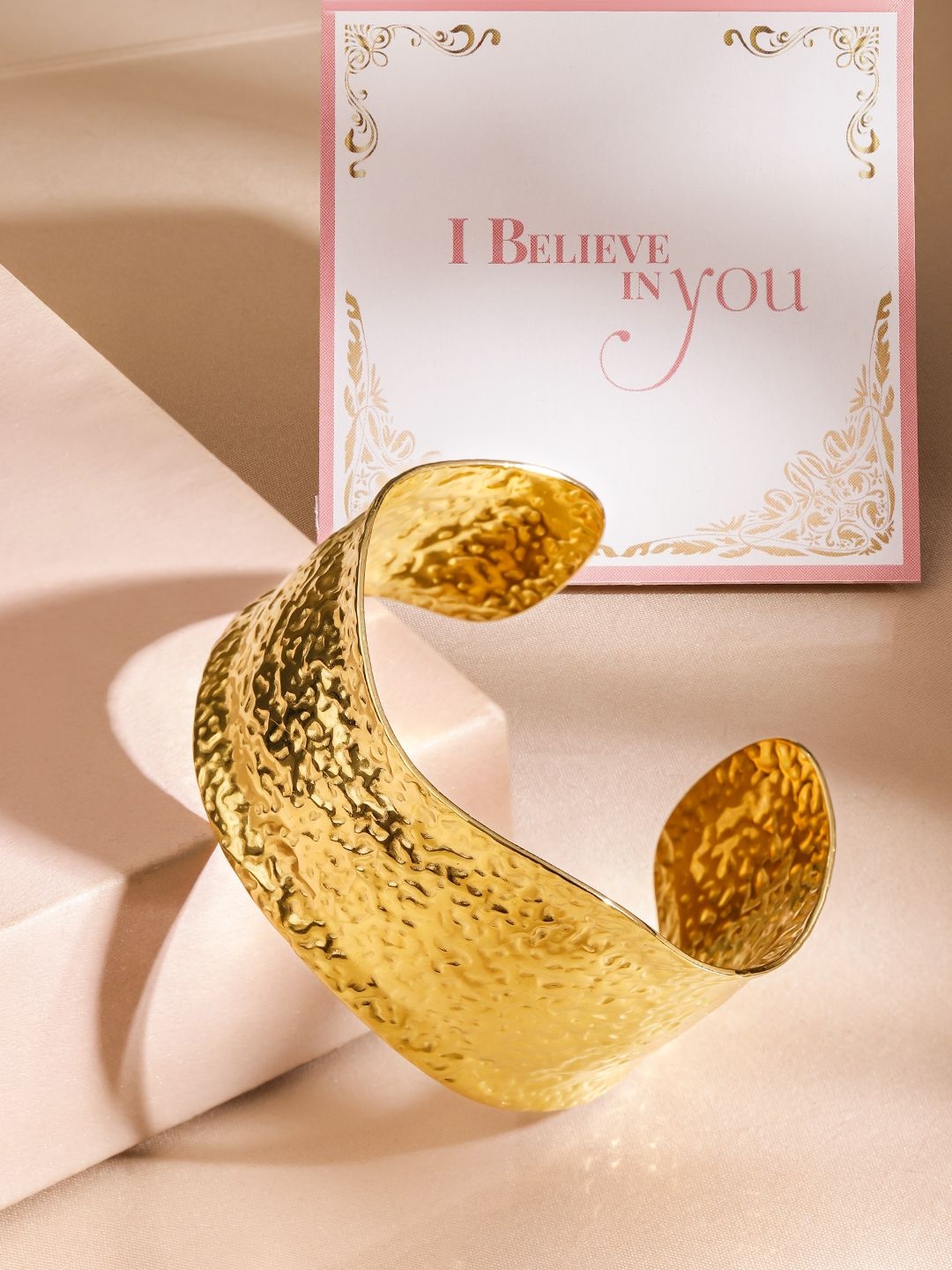 

Rubans Valentine's 18K Gold Plated StainlessSteel TarnishFree Hammerd Cuff Bracelet