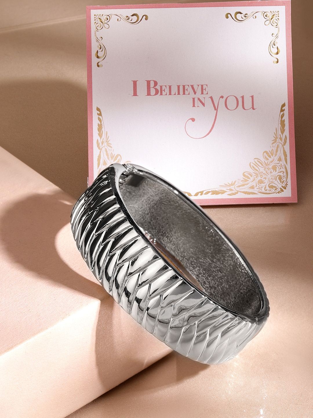 

Rubans Valentine's Rhodium-Plated Bangle-Style Bracelet, Silver
