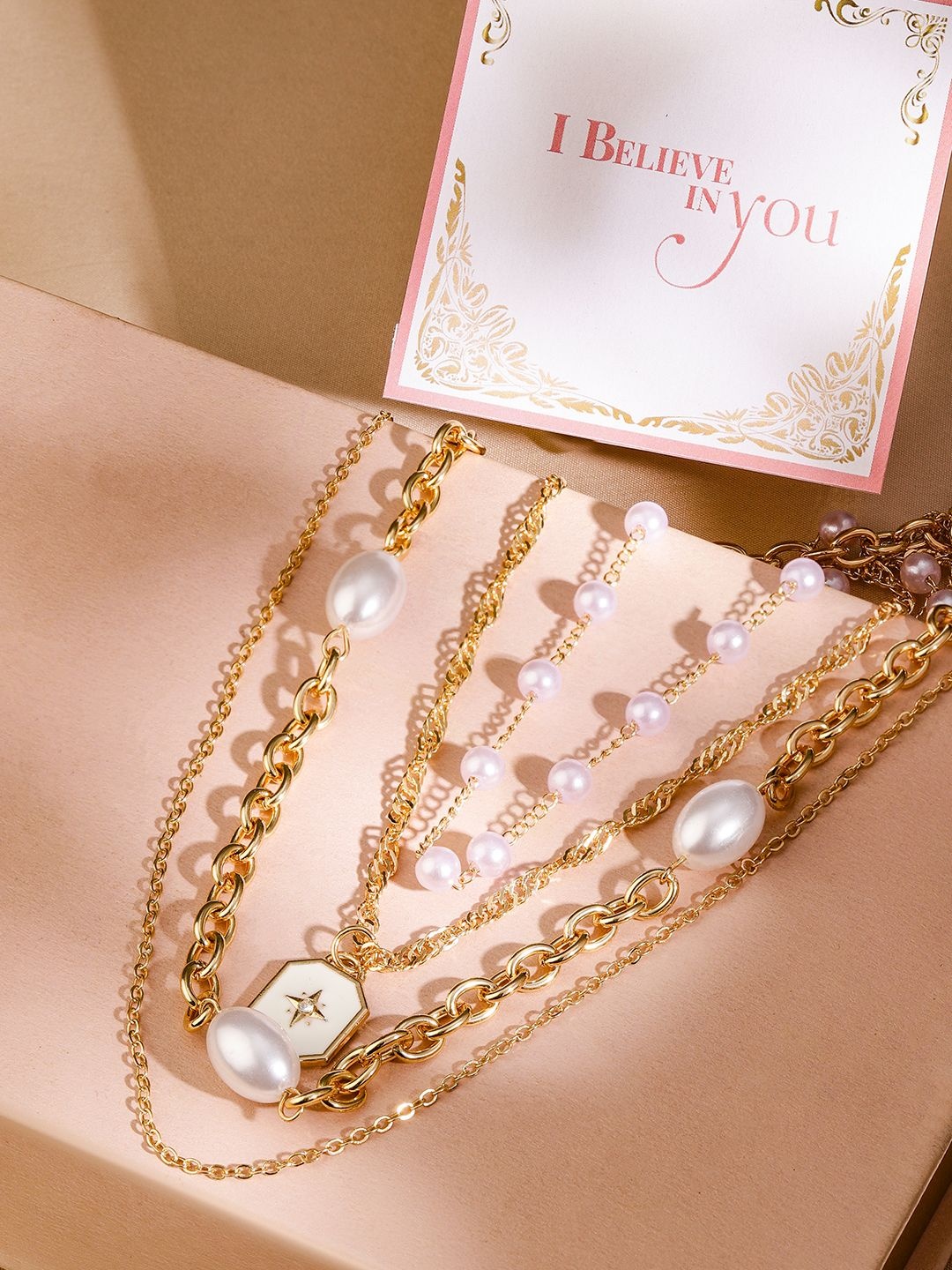 

Rubans Valentine's 18K Gold-Plated Multi-Layered Chain Necklace with Pearls & Star Charm