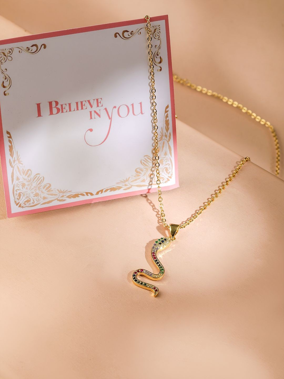 

Rubans Valentine's 24K Gold Plated Zirconia Studded Demi-Fine Snake Pendant Necklace