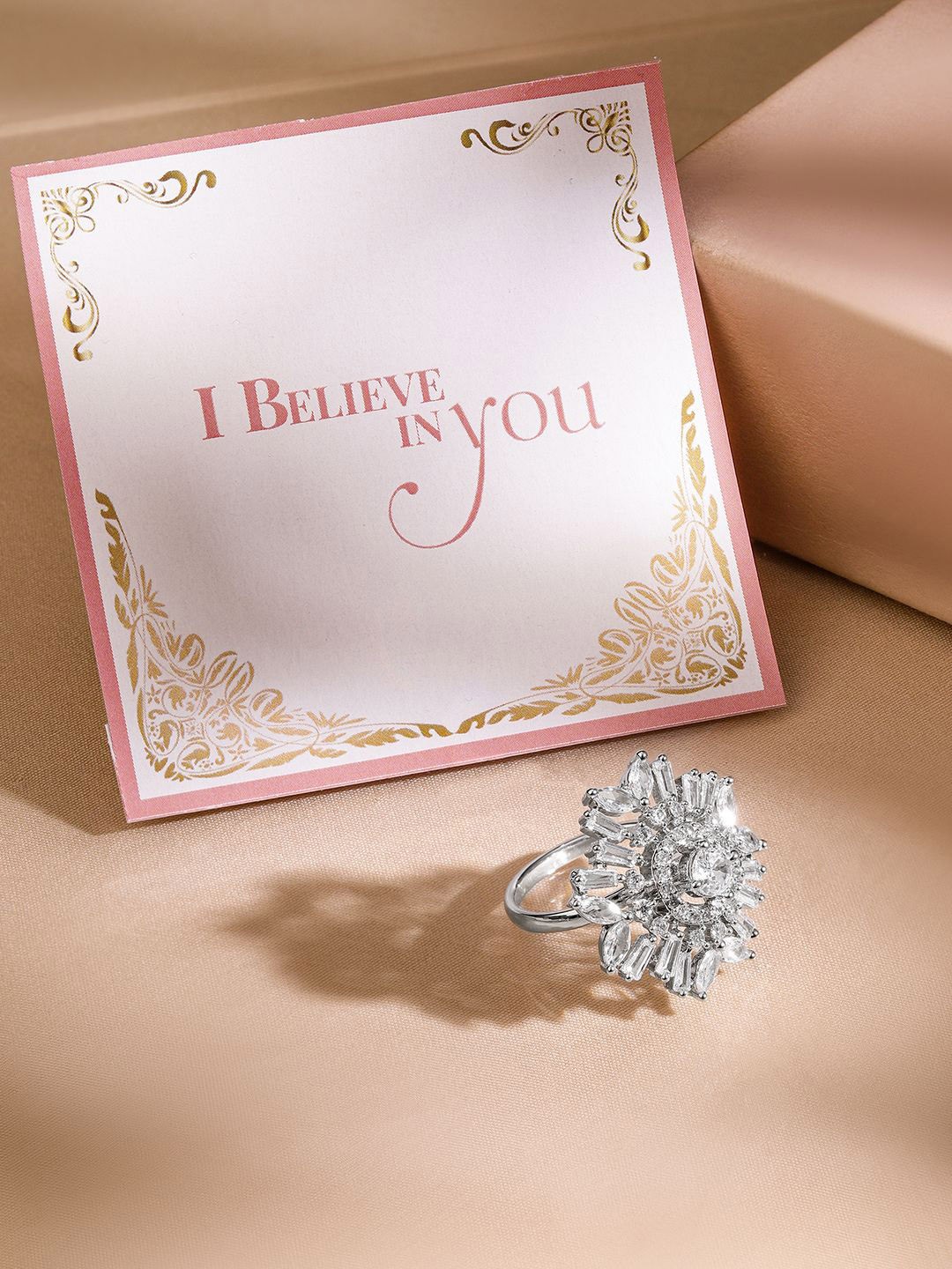

Rubans Valentine's Silver-Plated AD Studded Adjustable Finger Ring