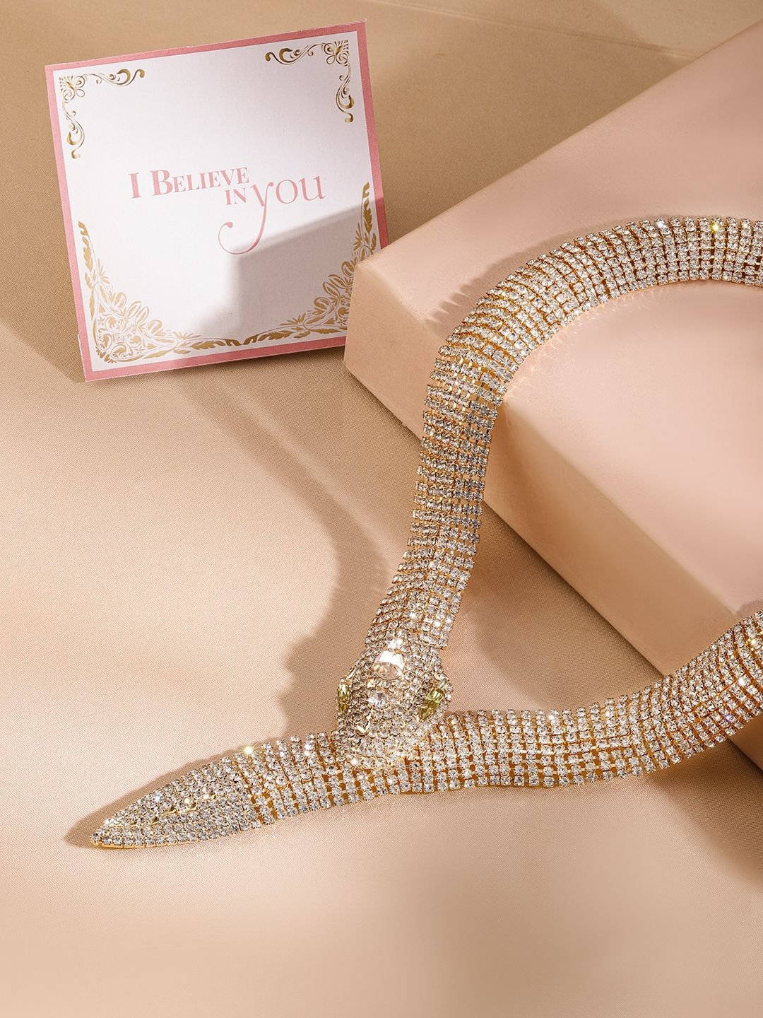 

Rubans Valentine's 18K Gold Plated Sparkling Zirconia Serpent-Style Statement Necklace