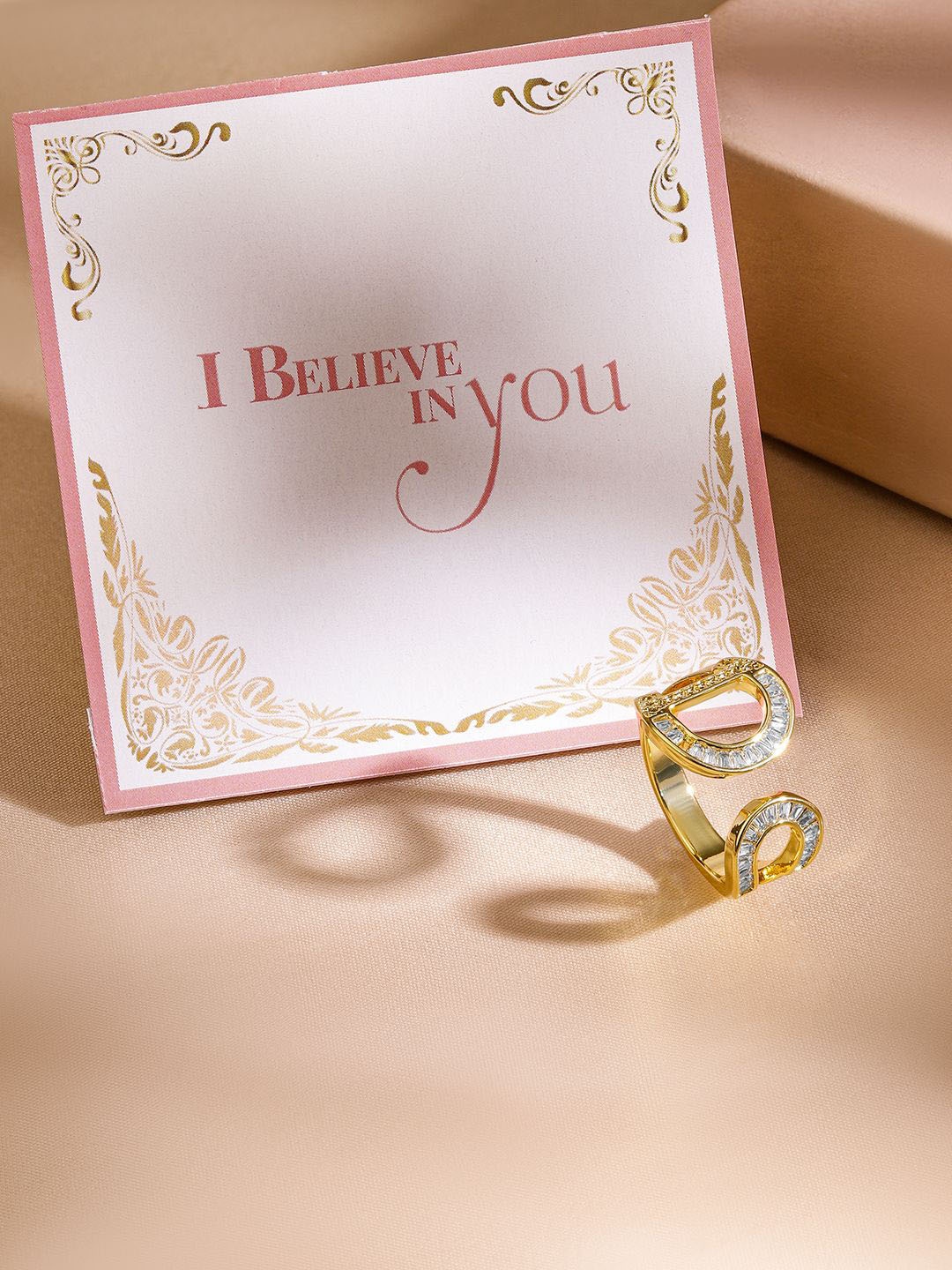 

Rubans Valentine's 22K Gold Plated Cubic Zirconia Studded Adjustable Finger Ring