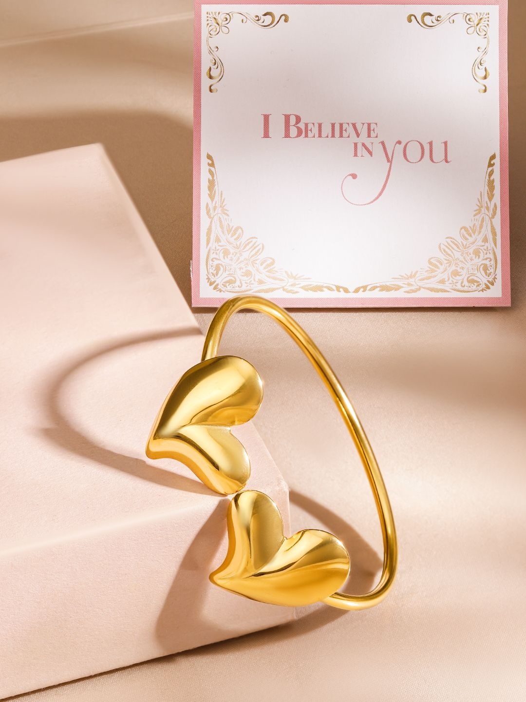 

Rubans Valentine's 18K Gold Plated Stainless Steel Tarnish Free Heart Cuff Bracelet