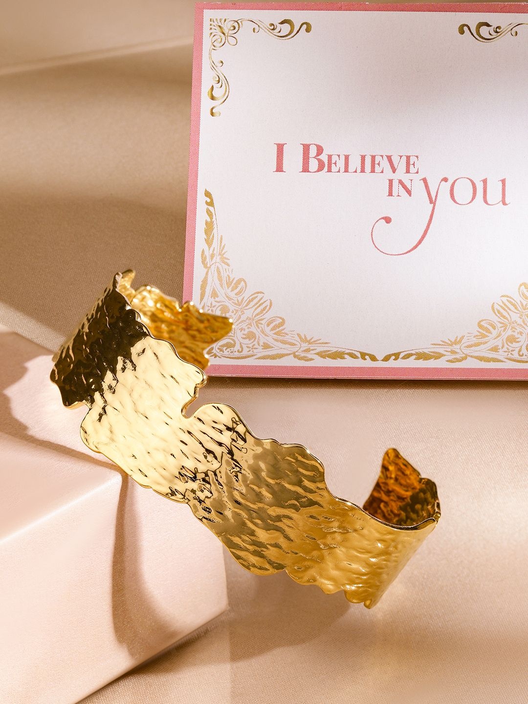 

Rubans Valentine's 18K Gold Plated Stainless Steel Tarnish Free Texture Cuff Bracelet