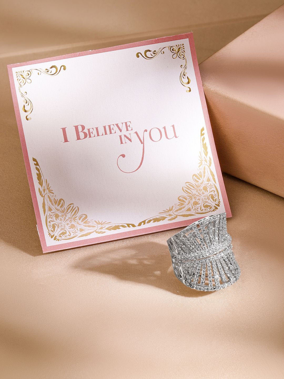 

Rubans Valentine's Silver-Plated AD-Studded Adjustable Finger Ring