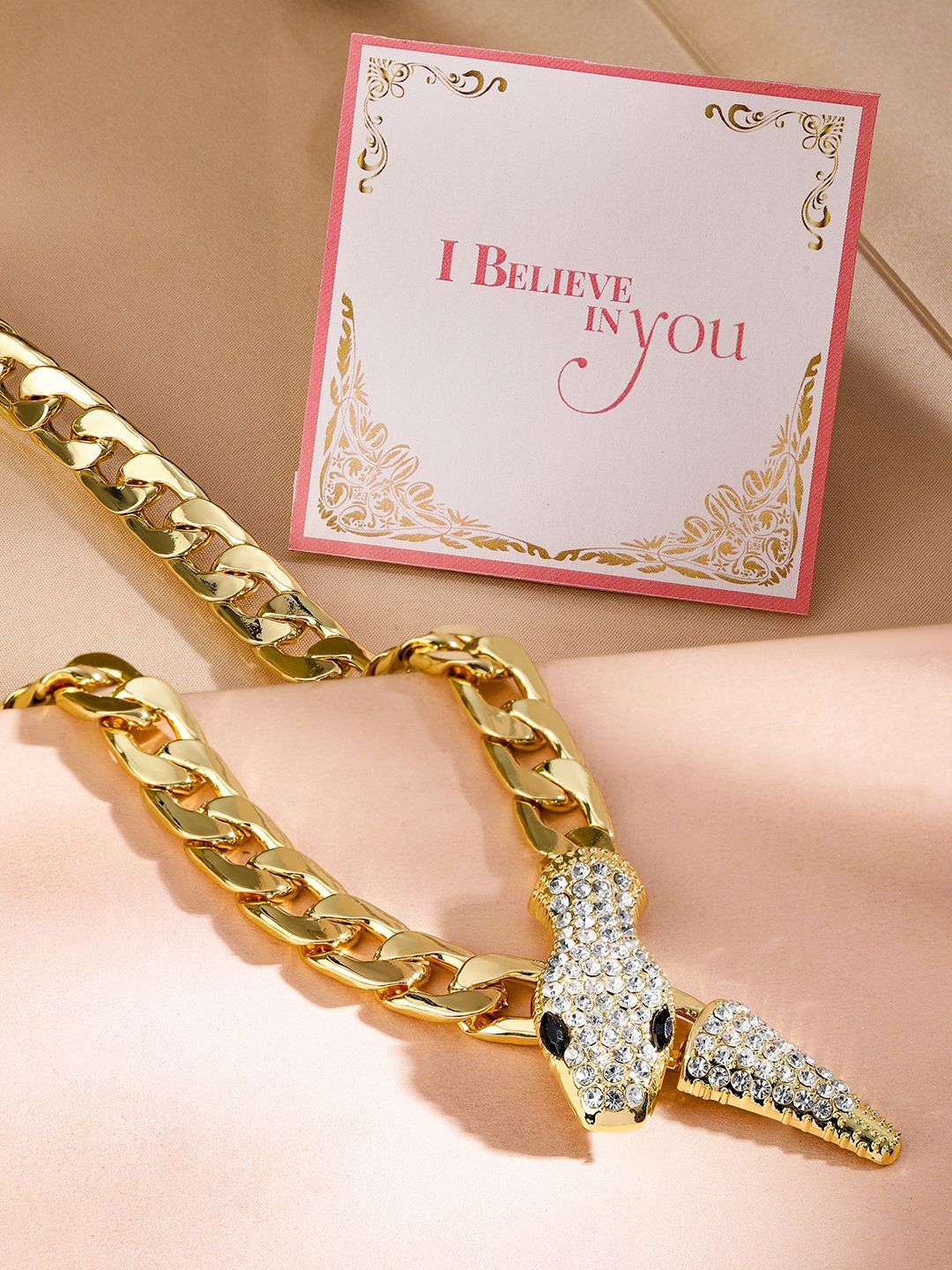 

Rubans Valentine's 18K Gold-Plated Snake-Head Cubic Zirconia Choker Chain Necklace
