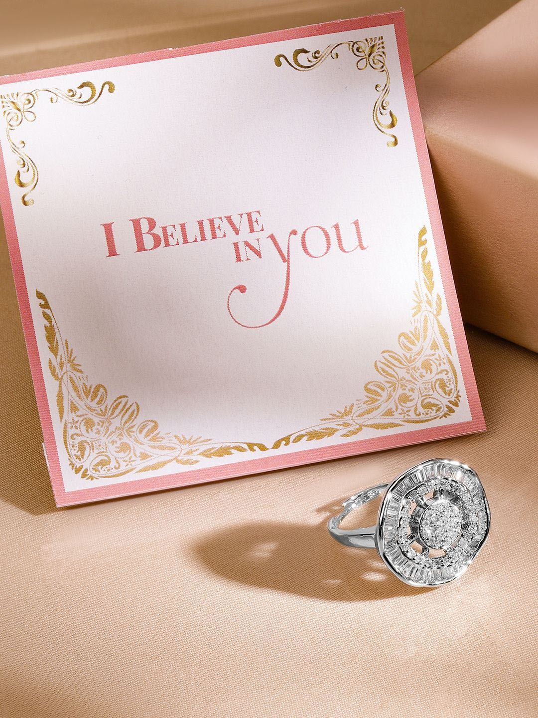 

Rubans Valentine's Rhodium-Plated CZ-Studded Finger Ring, Silver