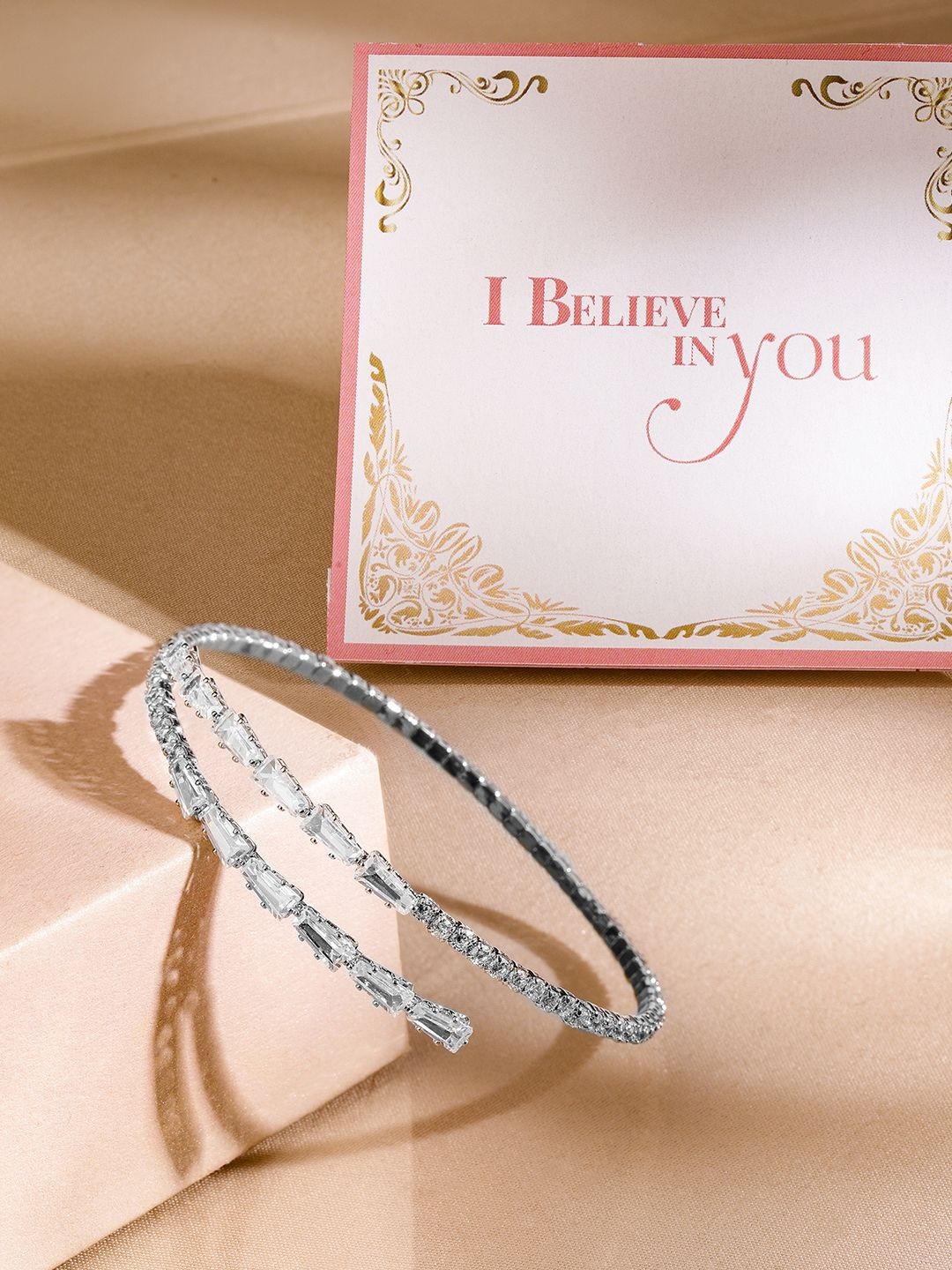 

Rubans Valentine's Rhodium Plated AD & Cubic Zirconia Studded Elegant Bracelet, Silver