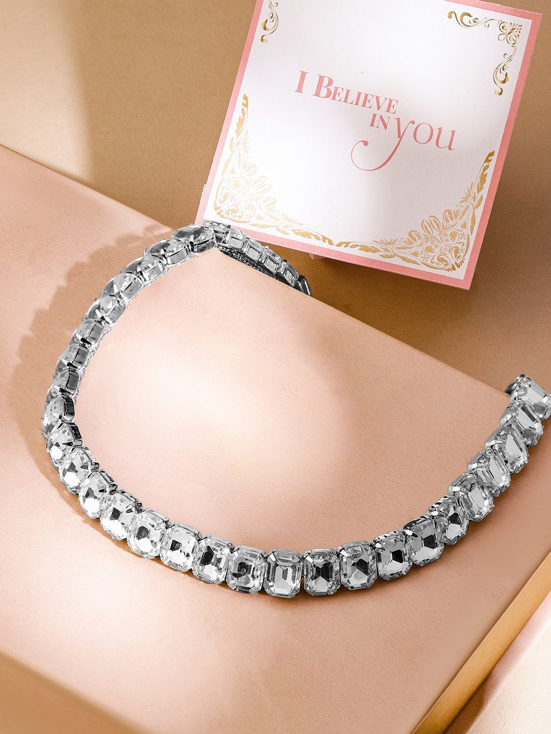 

Rubans Valentine's Rhodium Plated Crystal AD & Zirconia Studded Luxurious Choker Necklace, Silver