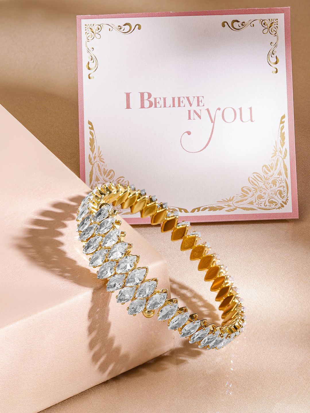 

Rubans Valentine's Gold-Plated Crystals Studded Bangle-Style Bracelet