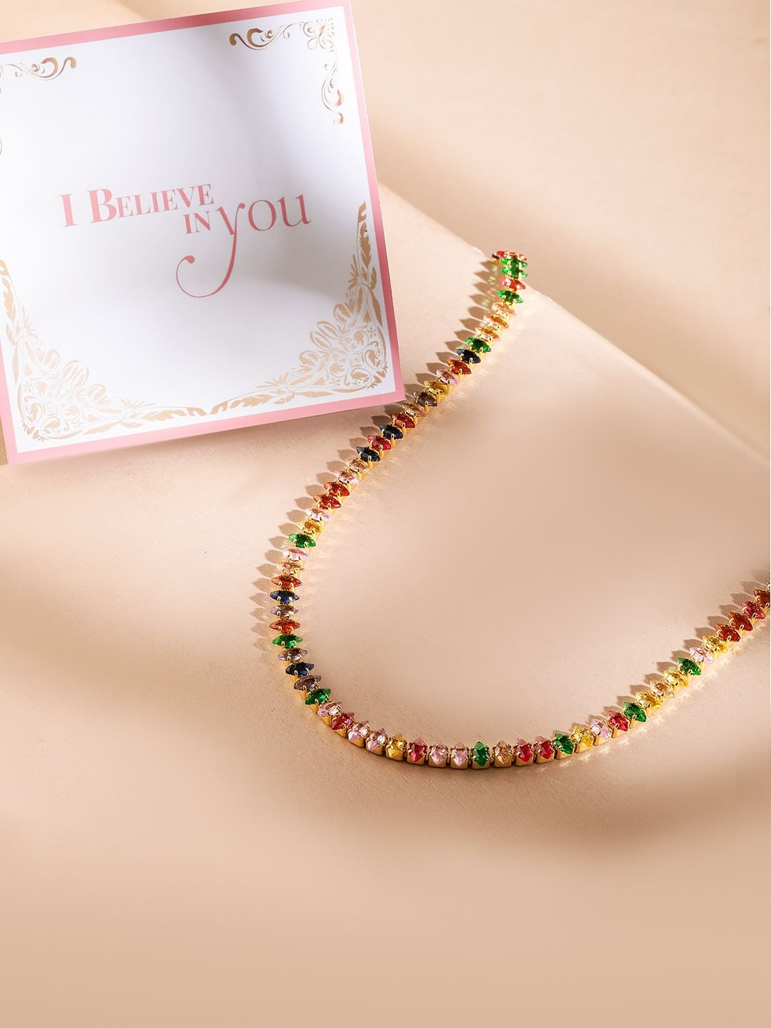 

Rubans Valentine's 18K Gold Plated Multicolor Crystal Necklace