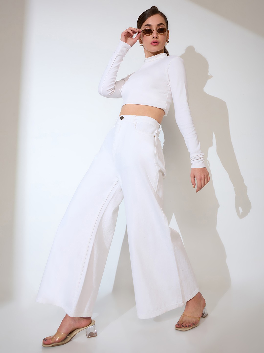 

Globus Cotton Solid Mid-Rise Super Flared Jeans, White
