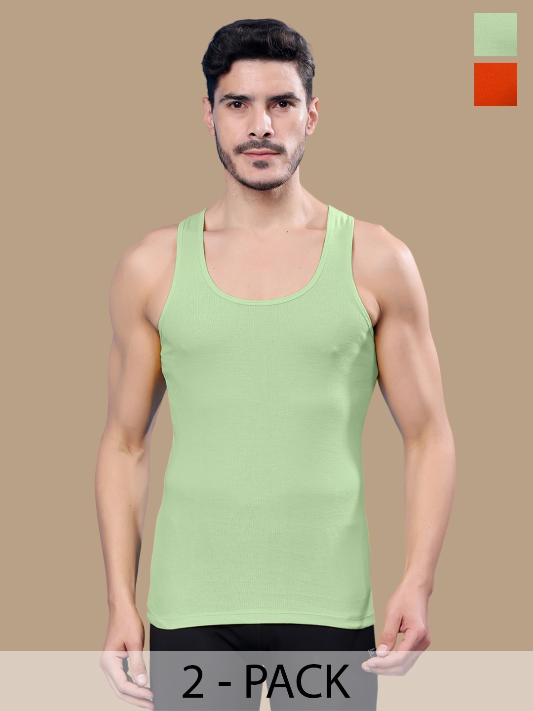 

FBAR Men Pack Of 2 Round Neck Gym Vest 24012025R-08-33, Orange