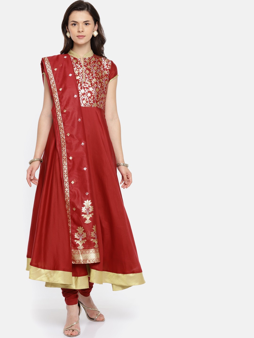 

Biba Women Red Yoke Design Kurta with Churidar & Dupatta