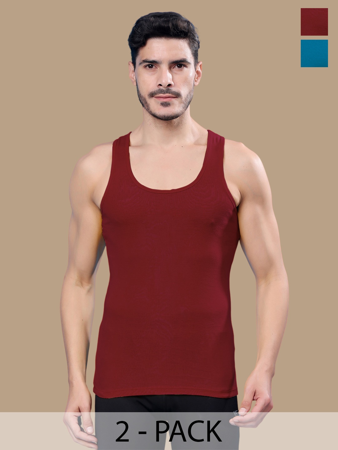 

Friskers Pack Of 2 Round Neck Gym Vest 24012025R-14-20, Maroon