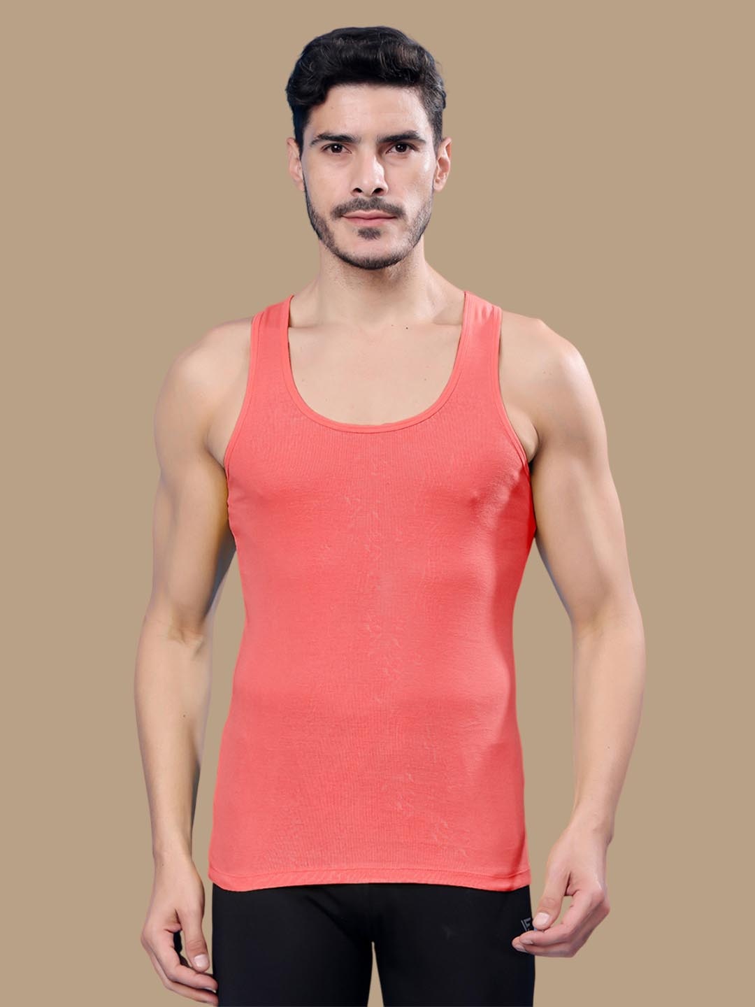 

Friskers Pack Of 2 Cotton Ribbed Gym Vest 24012025R-08-15, Orange