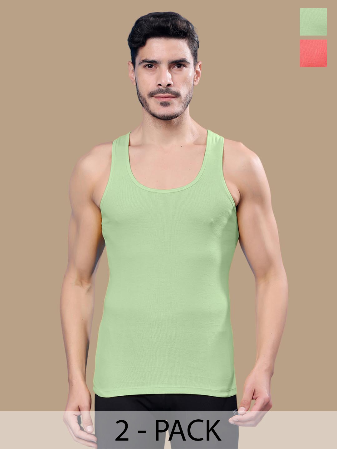 

Friskers Pack Of 2 Cotton Ribbed Gym Vest 24012025R-15-33, Peach