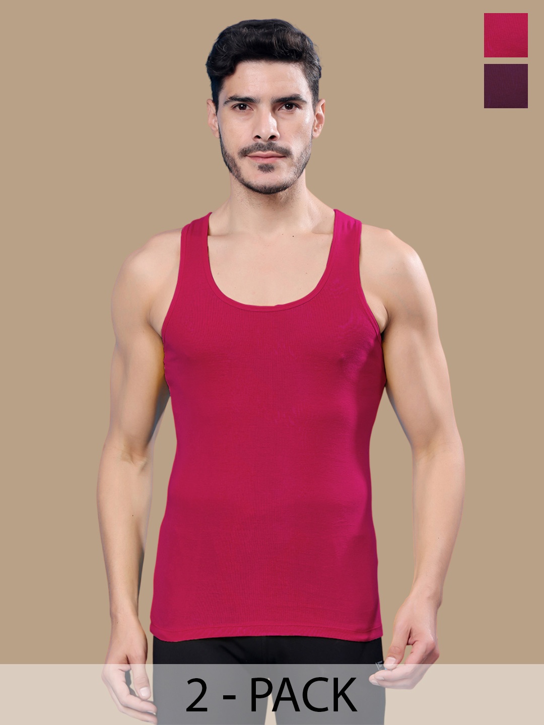 

Friskers Pack Of 2 Cotton Ribbed Gym Vest 24012025R-07-16, Pink