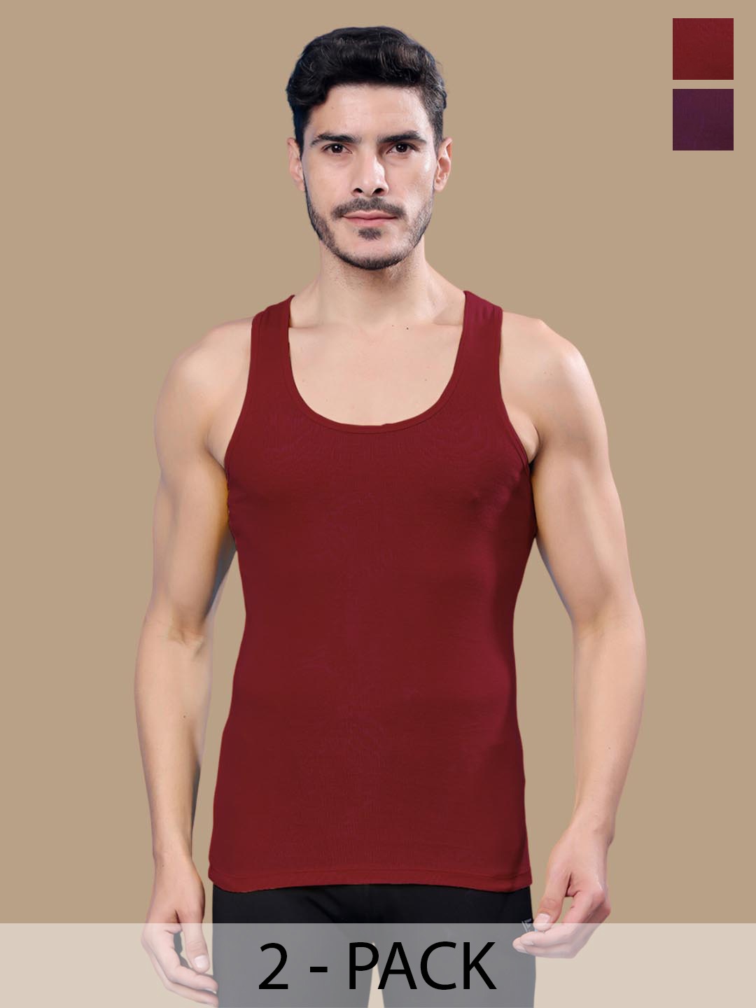 

Friskers Men Pack Of 2 Cotton Gym Vest, Maroon