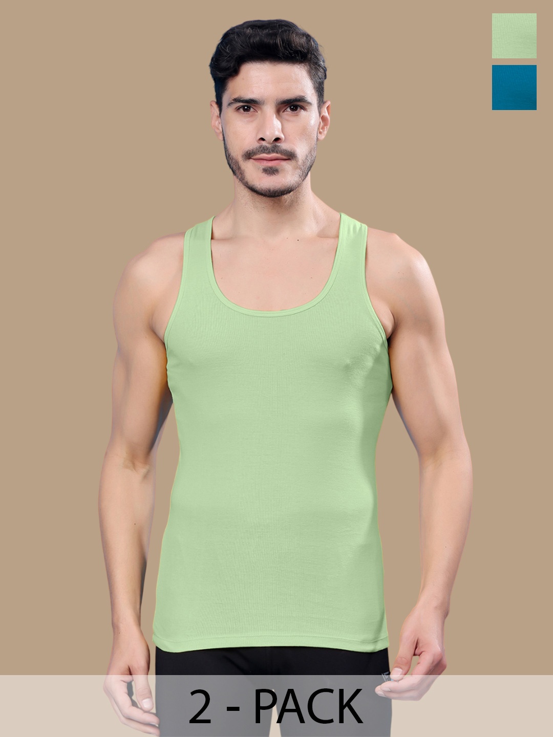 

Friskers Pack Of 2 Cotton Ribbed Gym Vest 24012025R-20-33, Turquoise blue