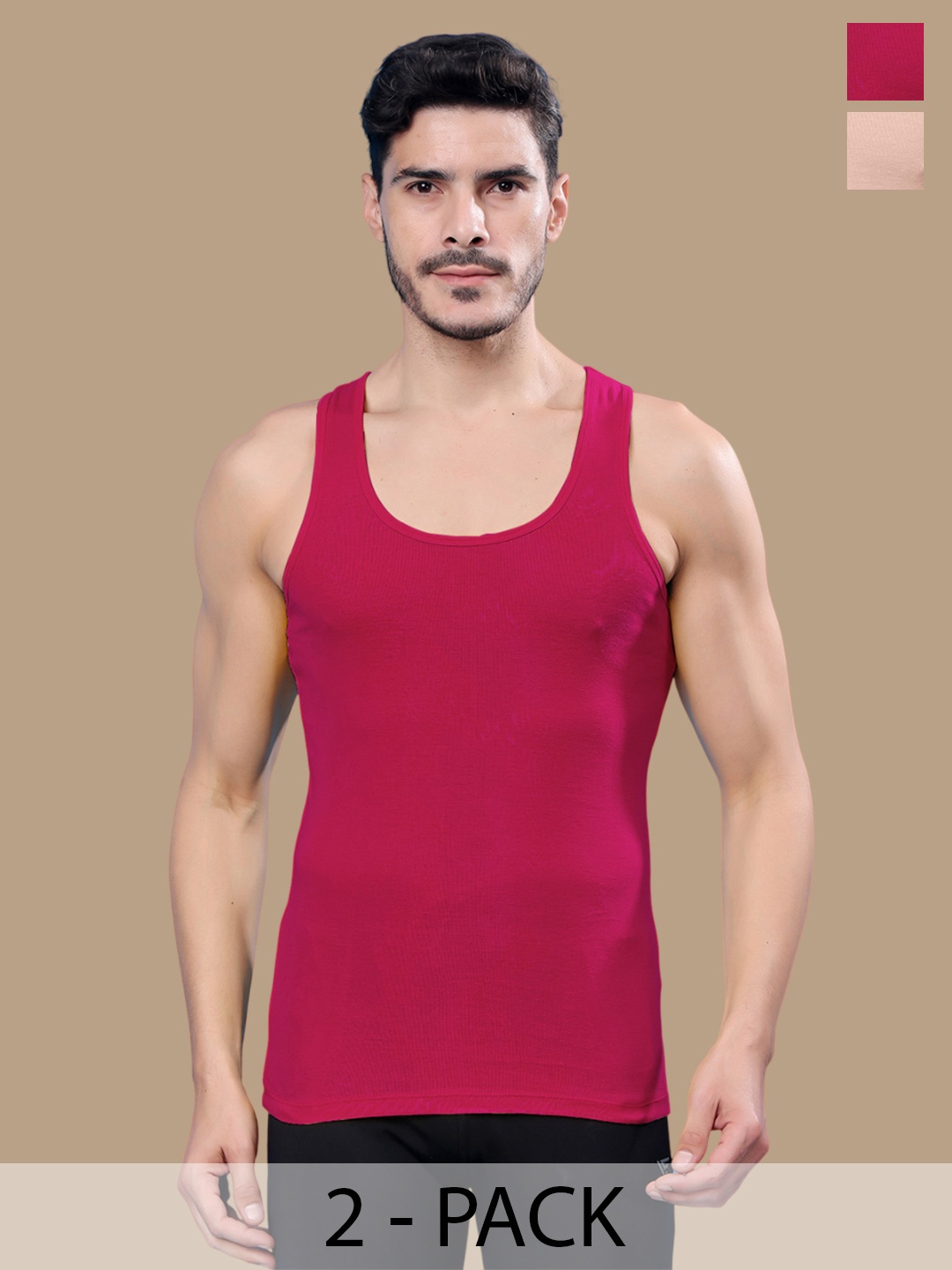 

Friskers Men Pack Of 2 Cotton Ribbed Gym Vest, Pink