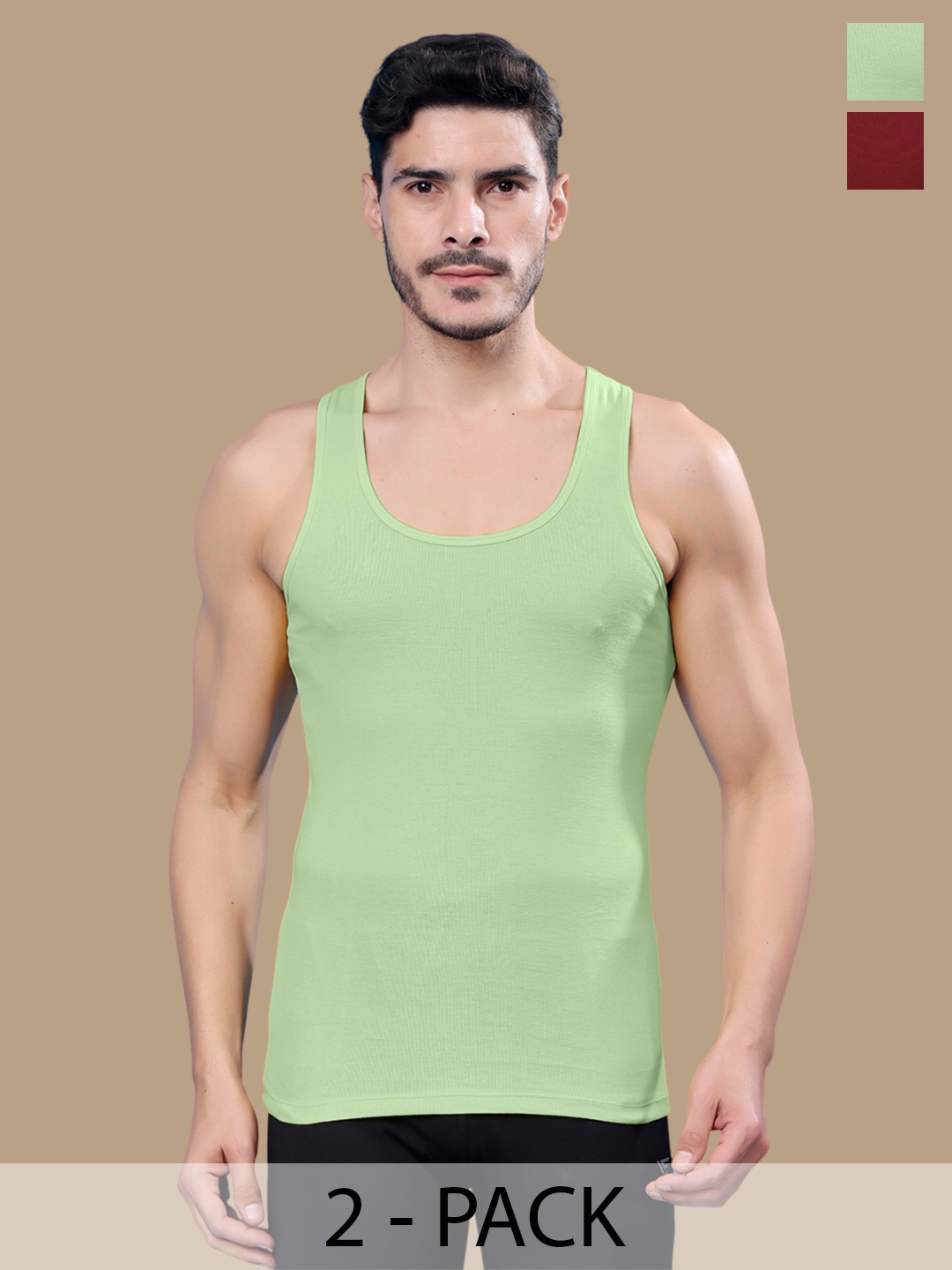 

Friskers Men Pack Of 2 Cotton Sleeveless Ribbed Gym Vest, Maroon