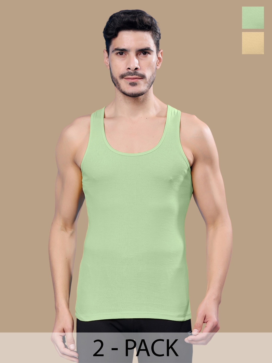 

Friskers Men Pack Of 2 Round Neck Gym Innerwear Vests24012025R-09-33, Beige