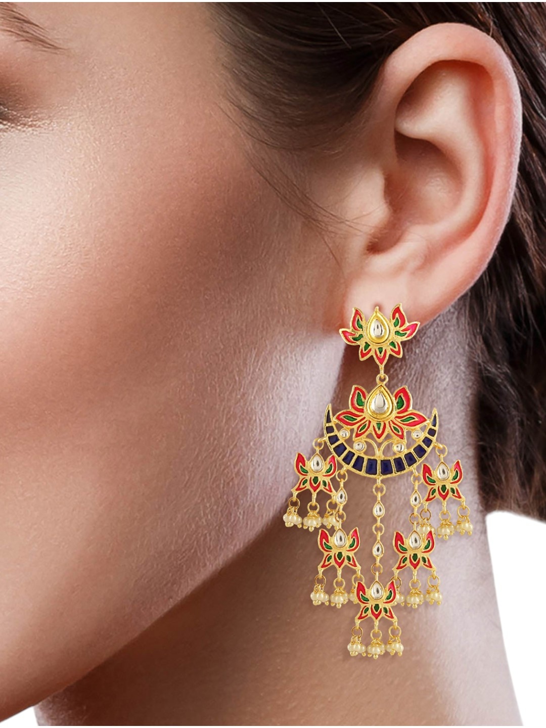 

Anouk Pink Blue Gold-Plated Kundan Contemporary Drop Earrings