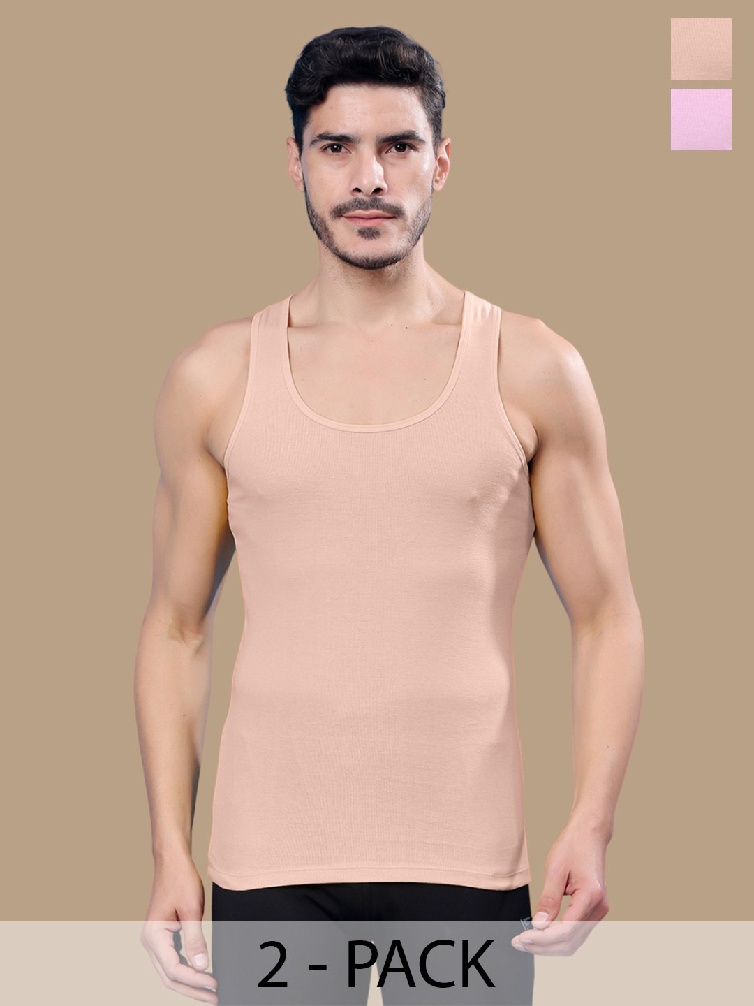 

Friskers Men Pack Of 2 Cotton Gym Vest, Pink