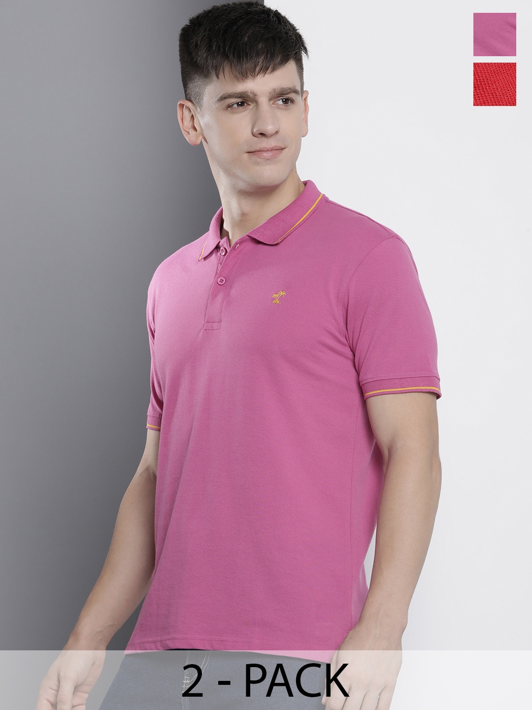 

The Indian Garage Co Men's Pack of 2 Solid T-shirts, Pink