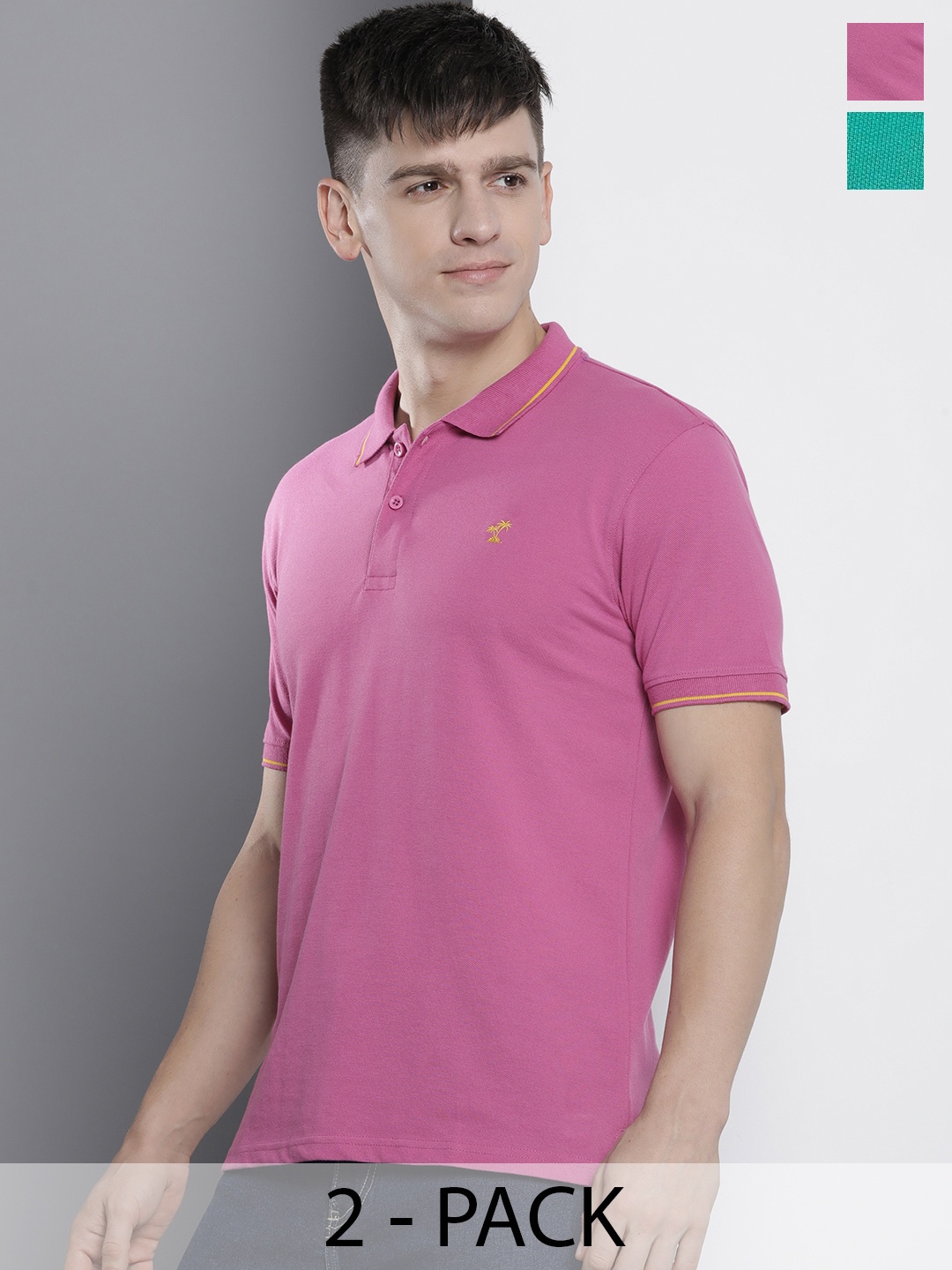 

The Indian Garage Co Men's Pack of 2 Solid T-shirts, Pink
