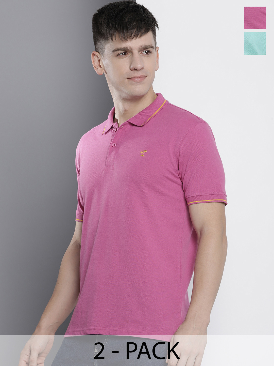 

The Indian Garage Co Men's Pack of 2 Solid T-shirts, Pink