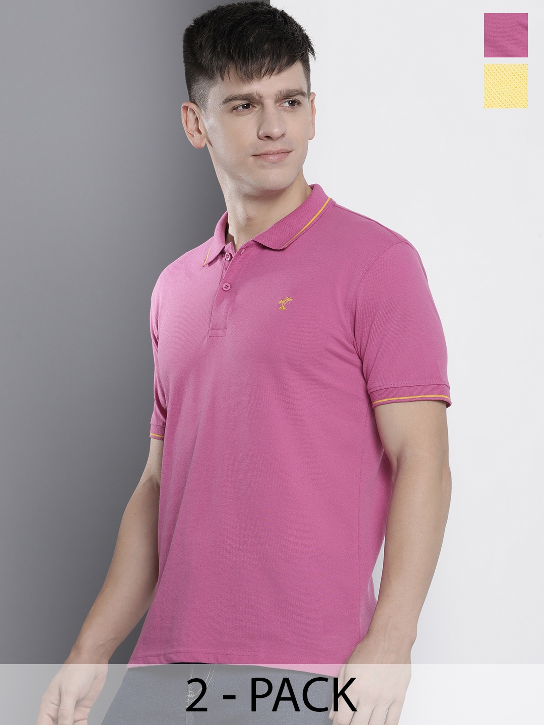 

The Indian Garage Co Men's Pack of 2 Solid T-shirts, Pink