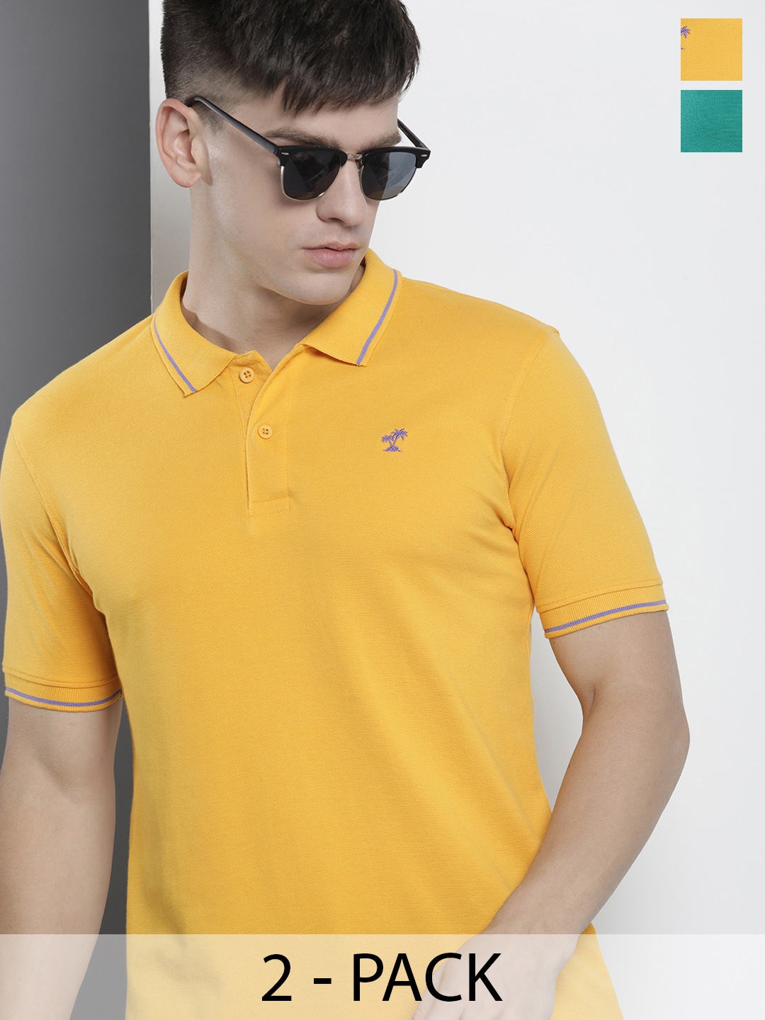 

The Indian Garage Co Men's Pack of 2 Solid T-shirts, Yellow