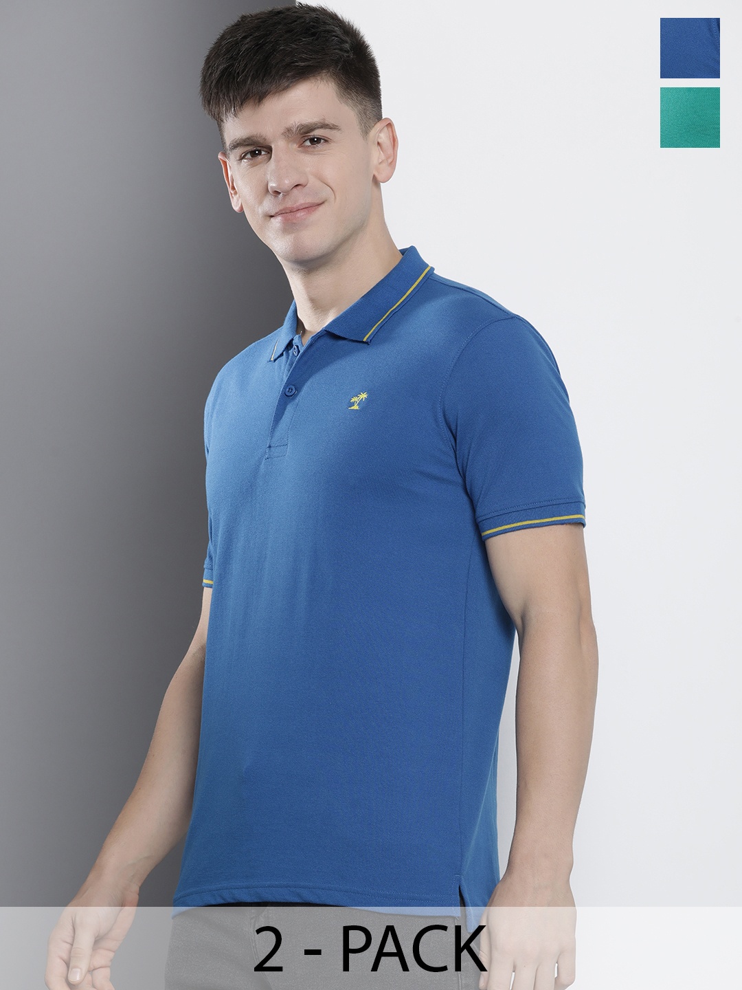 

The Indian Garage Co Men's Pack of 2 Solid T-shirts, Blue