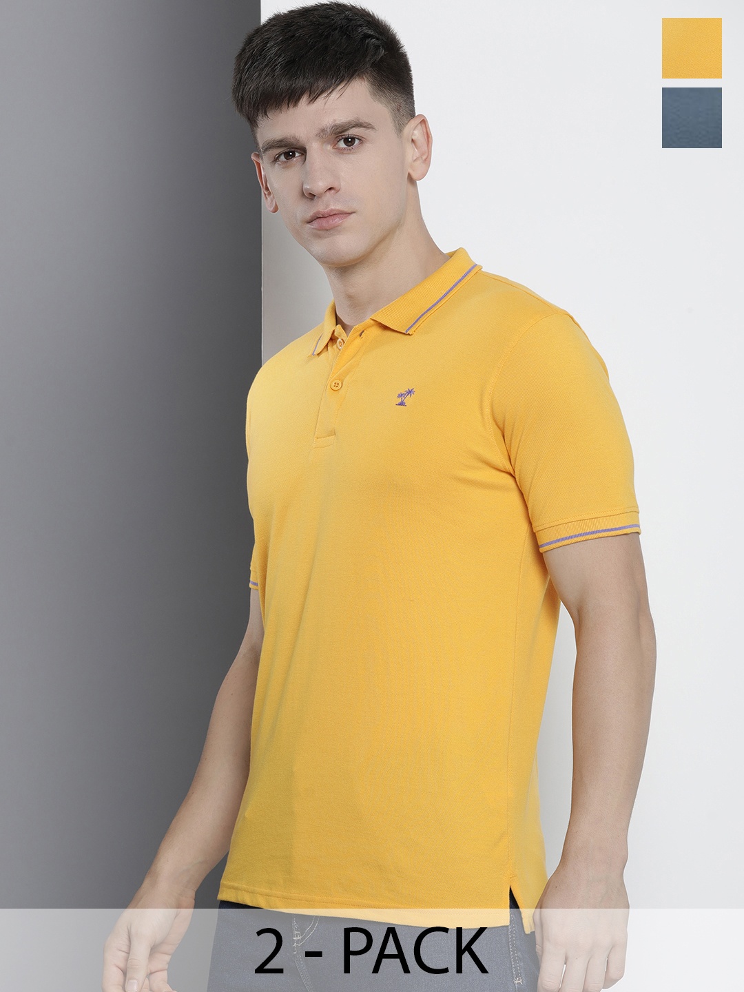 

The Indian Garage Co Men's Pack of 2 Solid T-shirts, Yellow