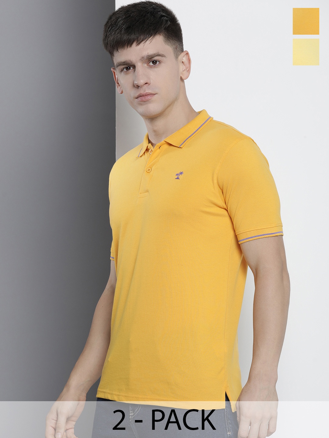 

The Indian Garage Co Men's Pack of 2 Solid T-shirts, Yellow
