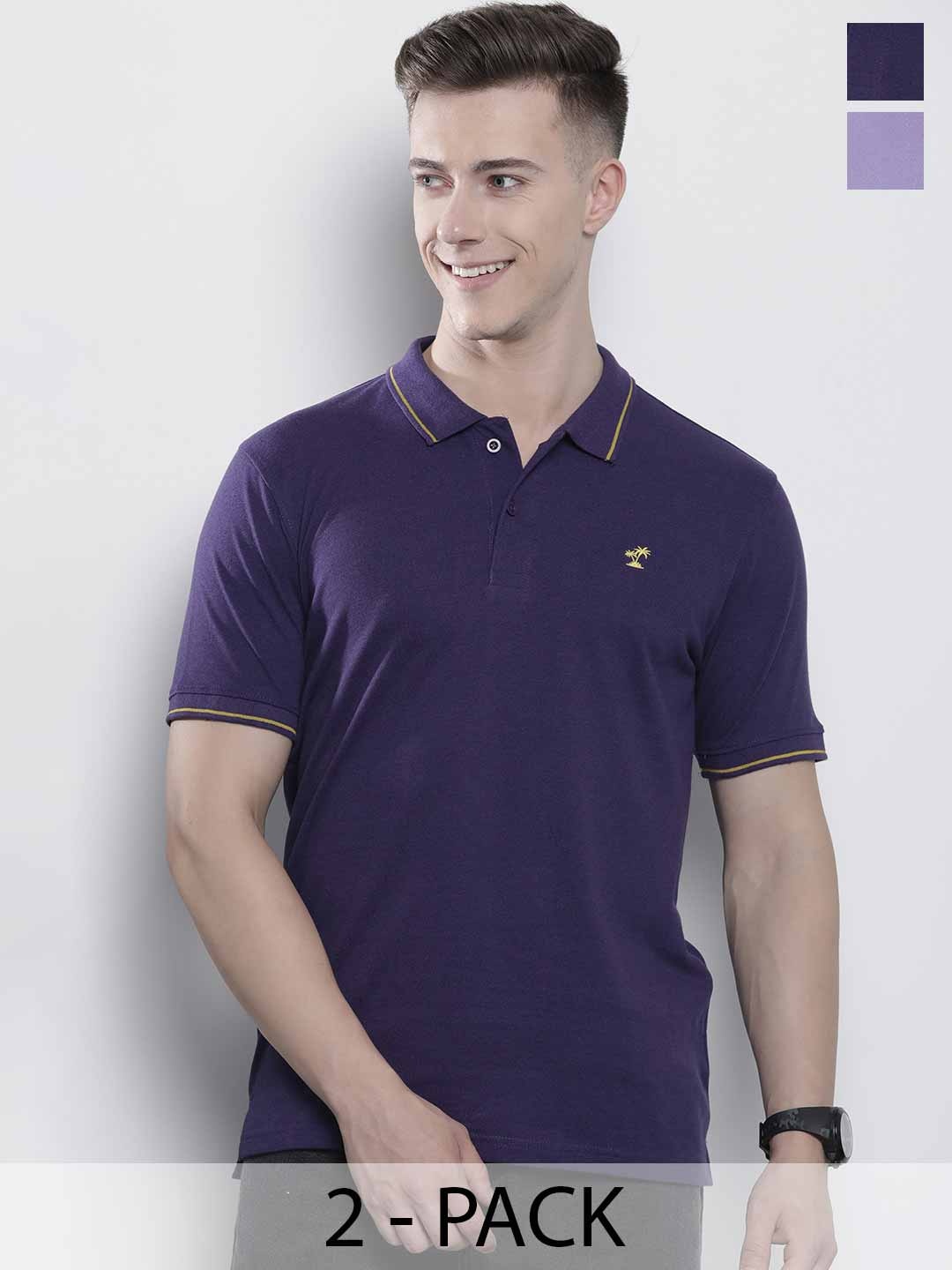 

The Indian Garage Co Men Solid Polo Collar Short Sleeves T-Shirt, Purple