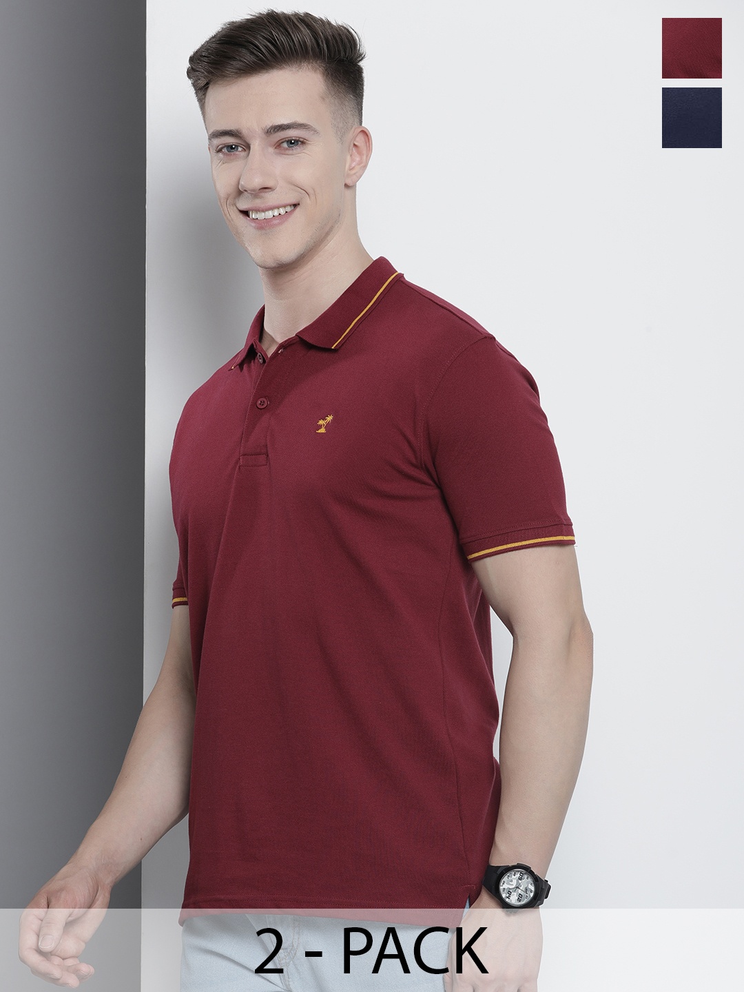 

The Indian Garage Co Men's Pack of 2 Solid T-shirts, Red